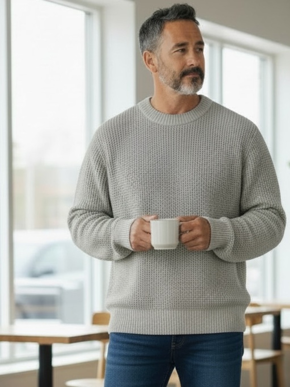 Everlane Waffle Knit Sweater – Grey Heavyweight Cotton Blend (Men’s M)